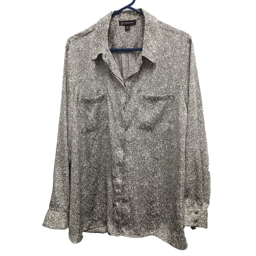 INC International Concept Womens Shirt XXL Green Paisley Long Sleeve Button Up